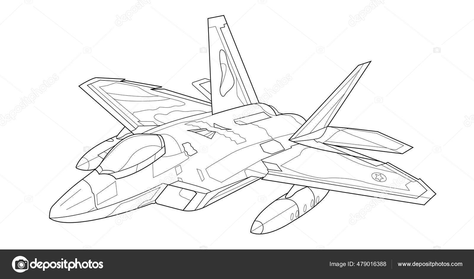 Adult military jet coloring page book drawing airplane aircraft vector stock vector by alweeceed