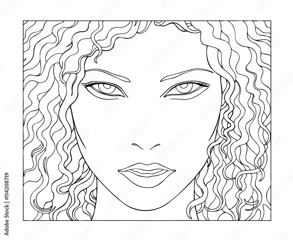 Vector black and white illustration of beautiful female facecoloring page vector