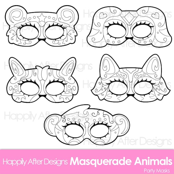 Masquerade animals printable coloring masks masquerade mask animal mask dog fox panda masquerade costume rabbit costume monkey mask download now