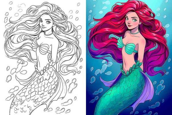 Mermaid coloring pages for kids and adults