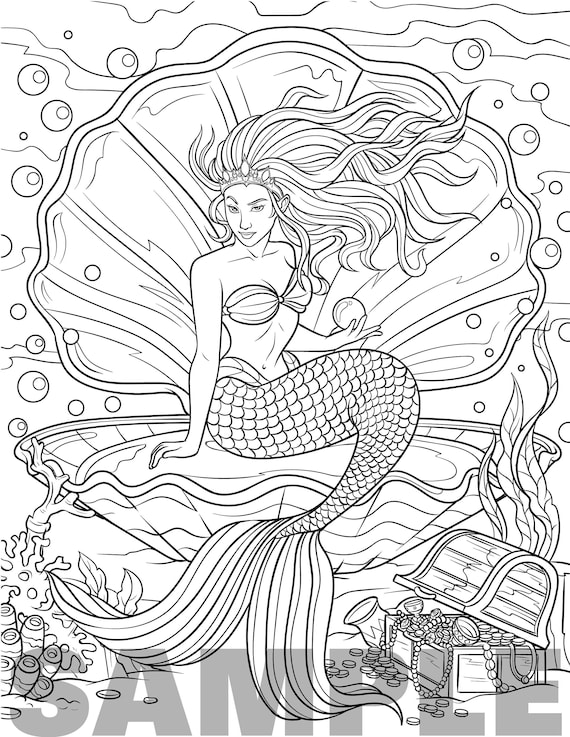 Mermaid coloring page for adults