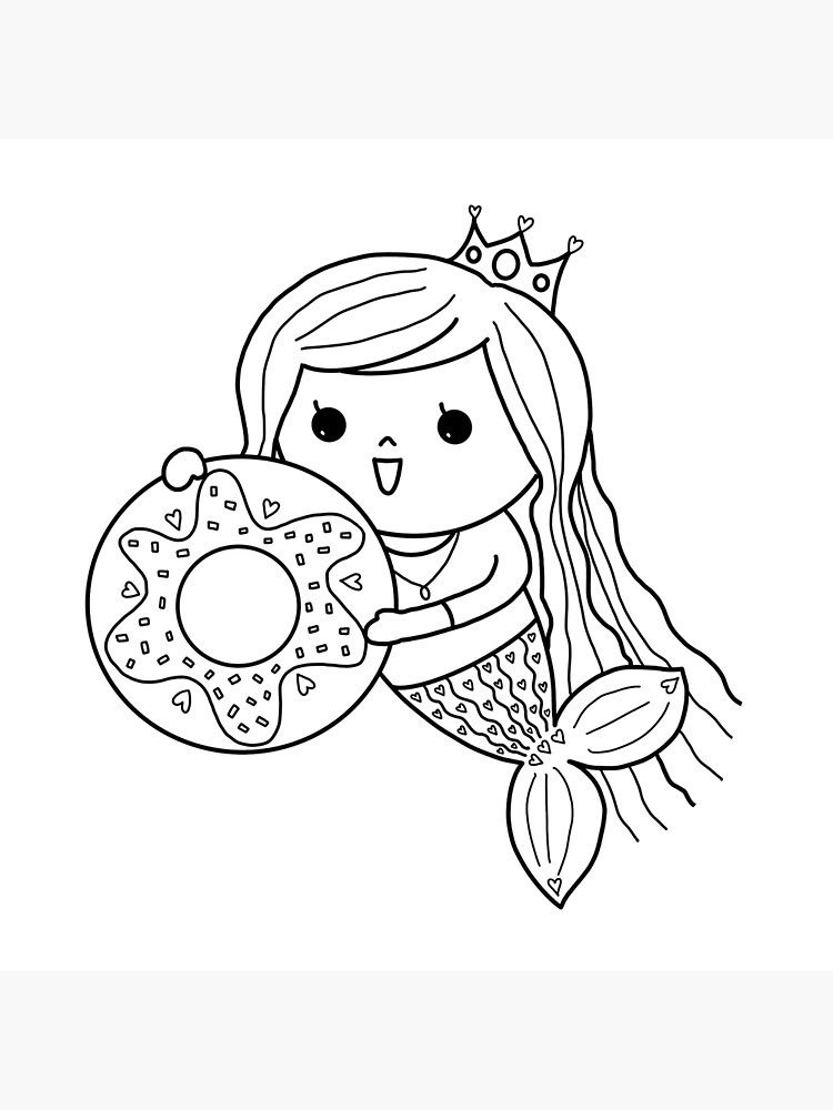 Mermaid coloring i love donut for painting activity at home or at birthday party art board print for sale by tina