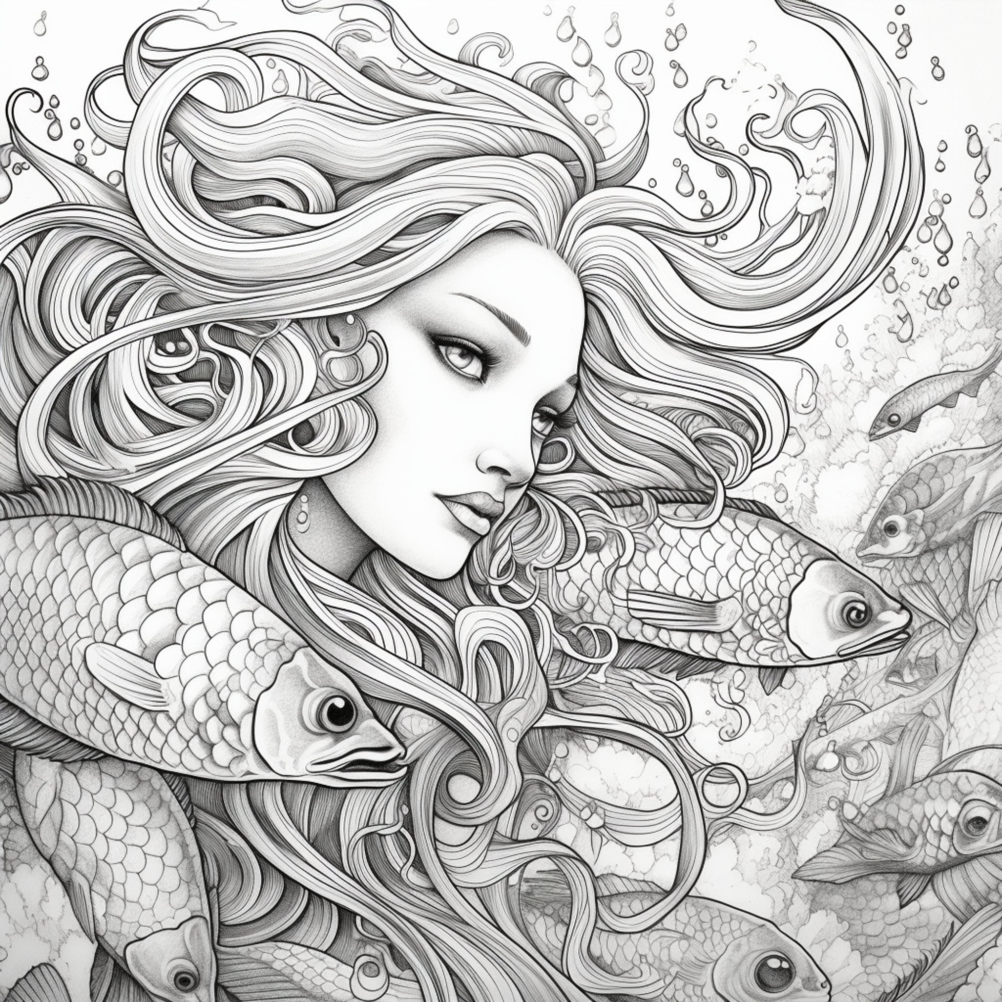 Printable mermaid coloring pages for kids and adults digital download pdf