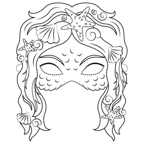 Mermaid mask coloring page free printable coloring pages