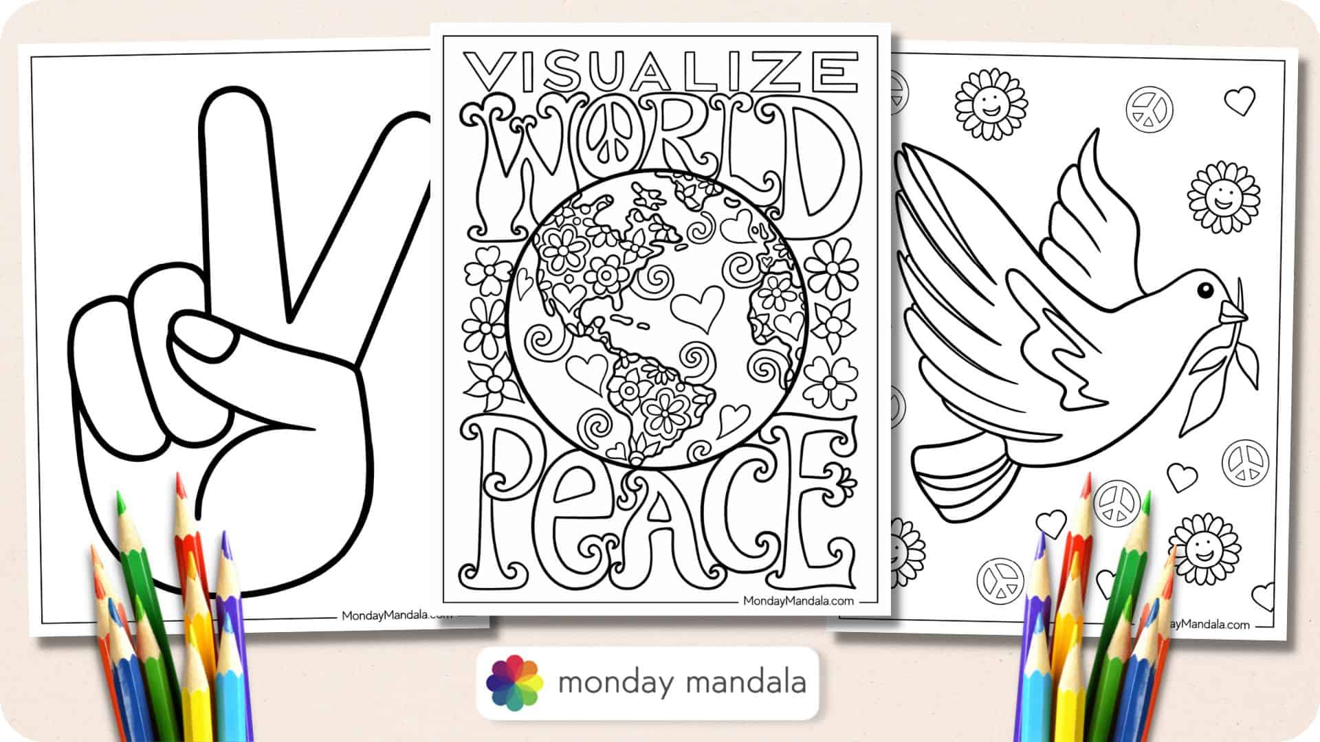 Peace coloring pages free pdf printables