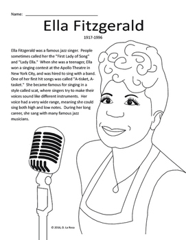 Ella fitzgerald biography coloring page and word search tpt
