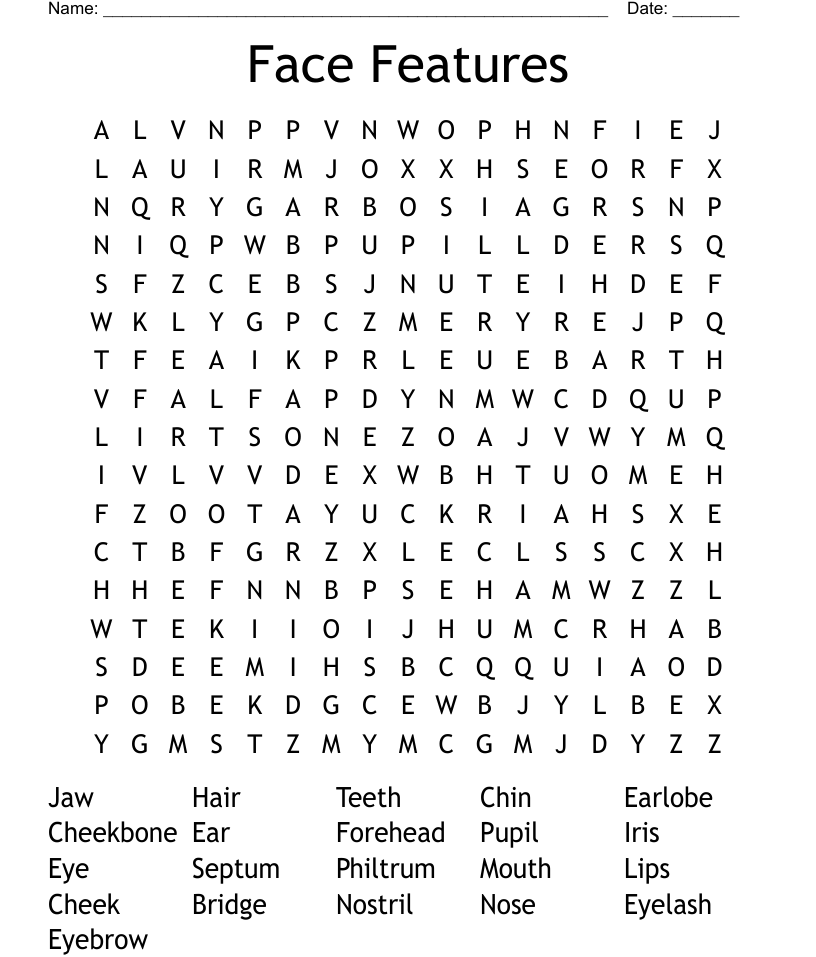 Face features word search