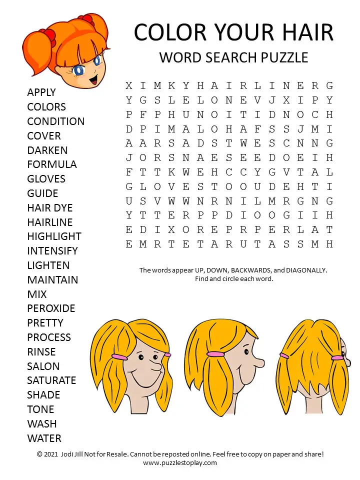 Color your hair word search puzzle