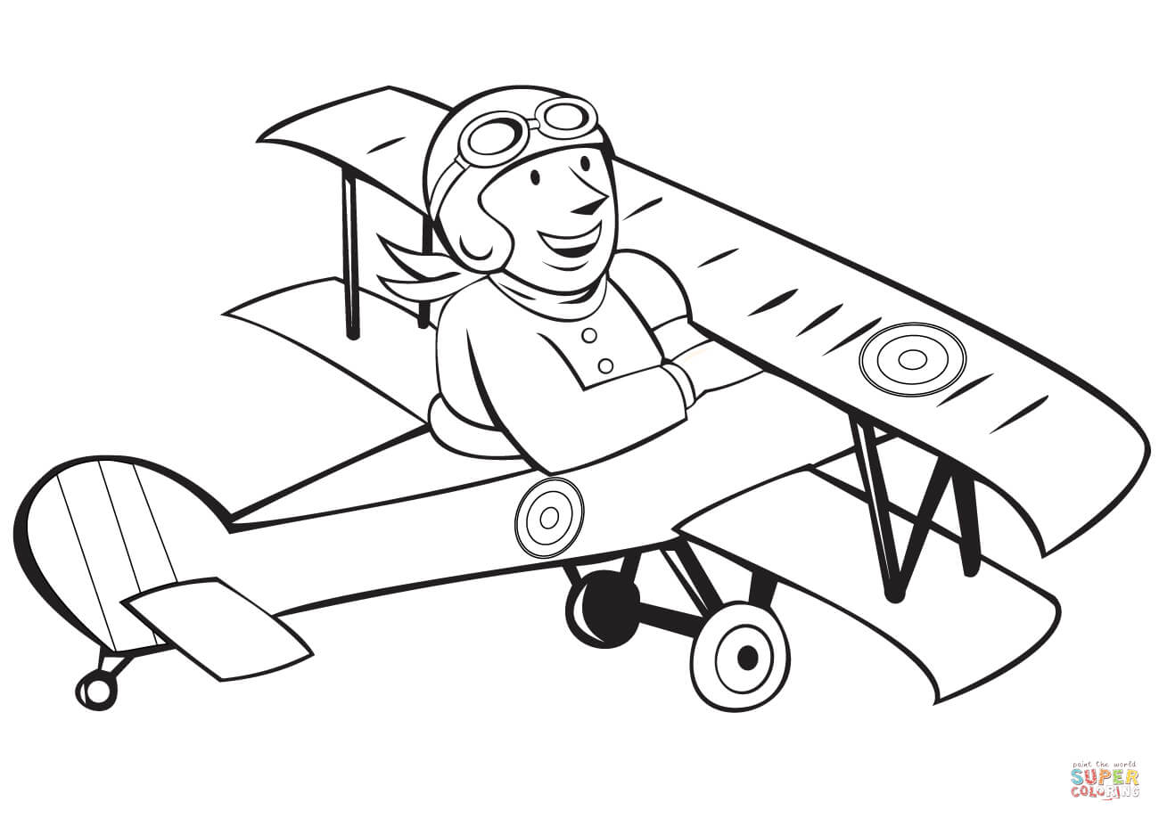Ww french pilot on biplane coloring page free printable coloring pages