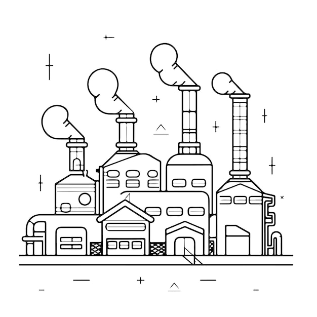 Premium vector sketch hand drawn single line art coloring page factory day