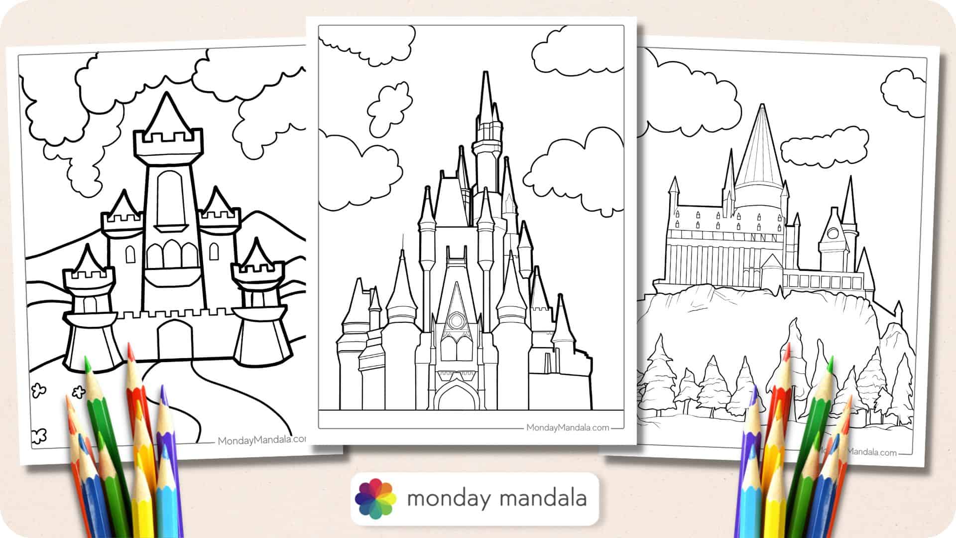 Castle coloring pages free pdf printables