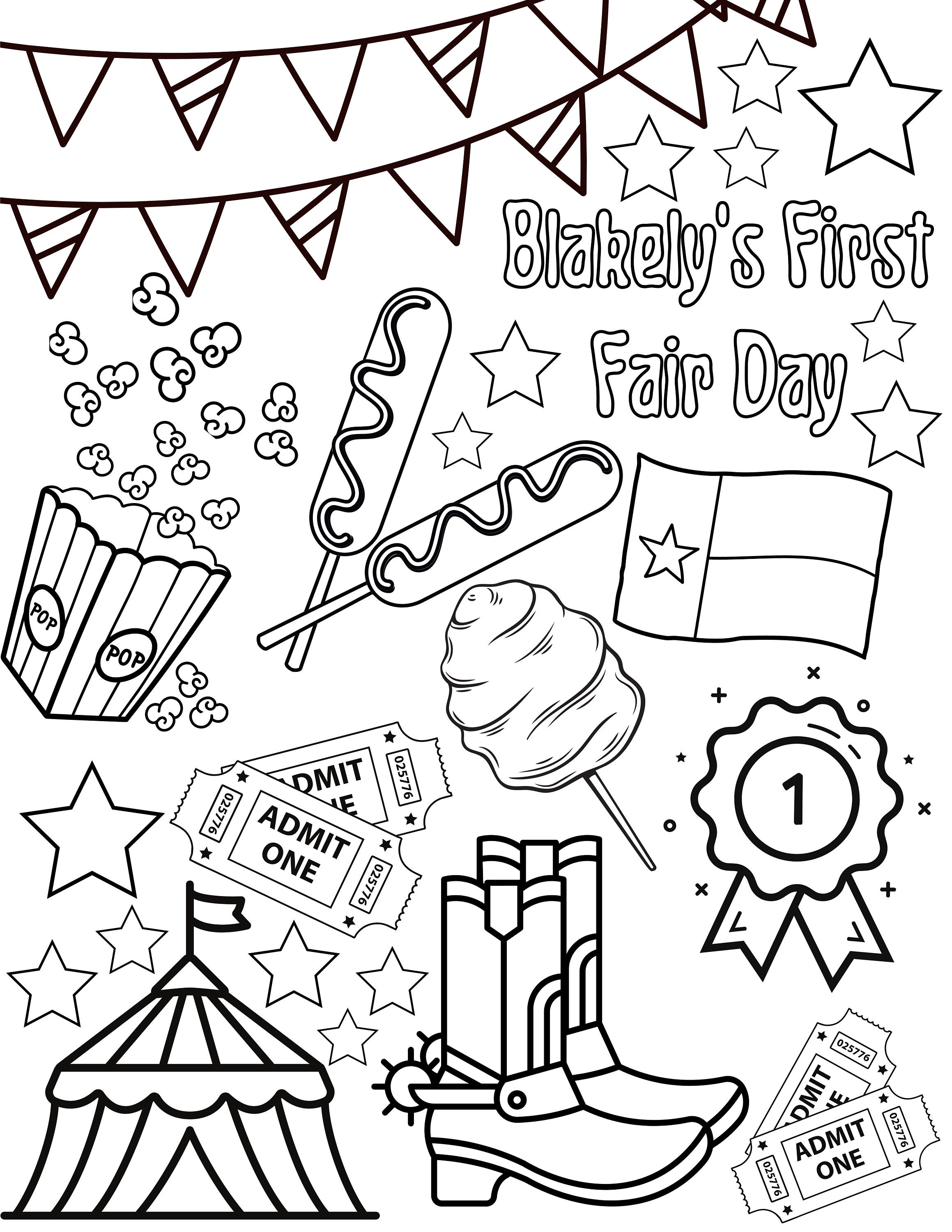 Editable fair themed coloring page texas state fair birthday state fair birthday carnival theme party