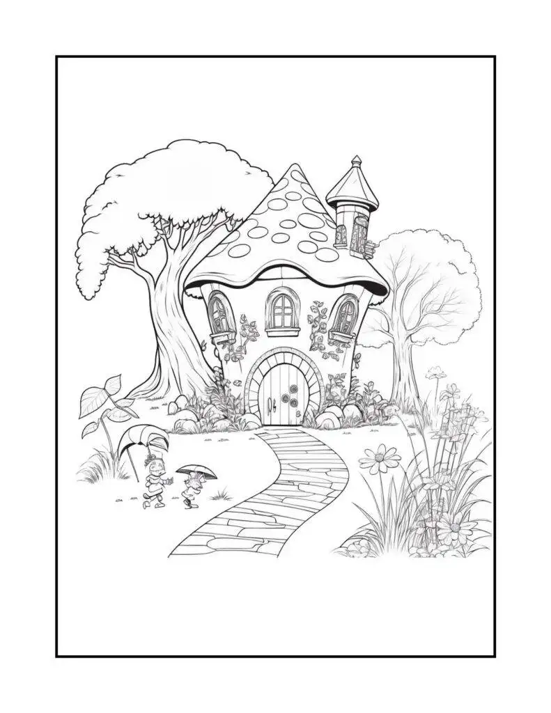 Fairy house coloring pages free printables