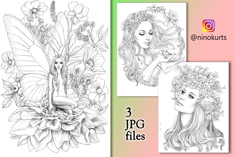 Fairy beauties printable adult coloring pages