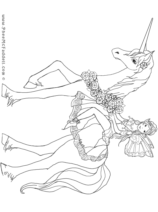 Unicorn and fairy puppet coloring page