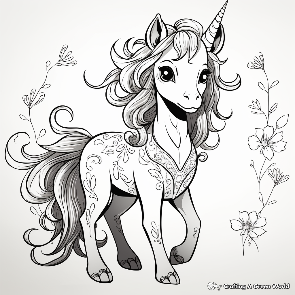 Fancy unicorn coloring pages