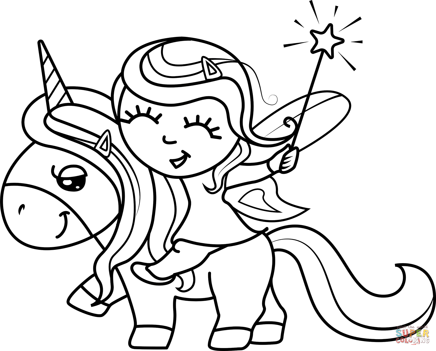 Fairy and unicorn coloring page free printable coloring pages