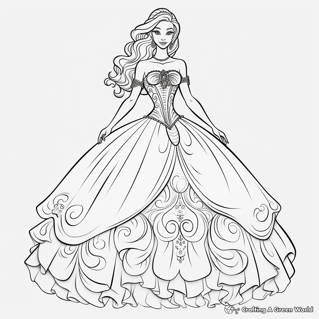 Ball gown dress coloring pages