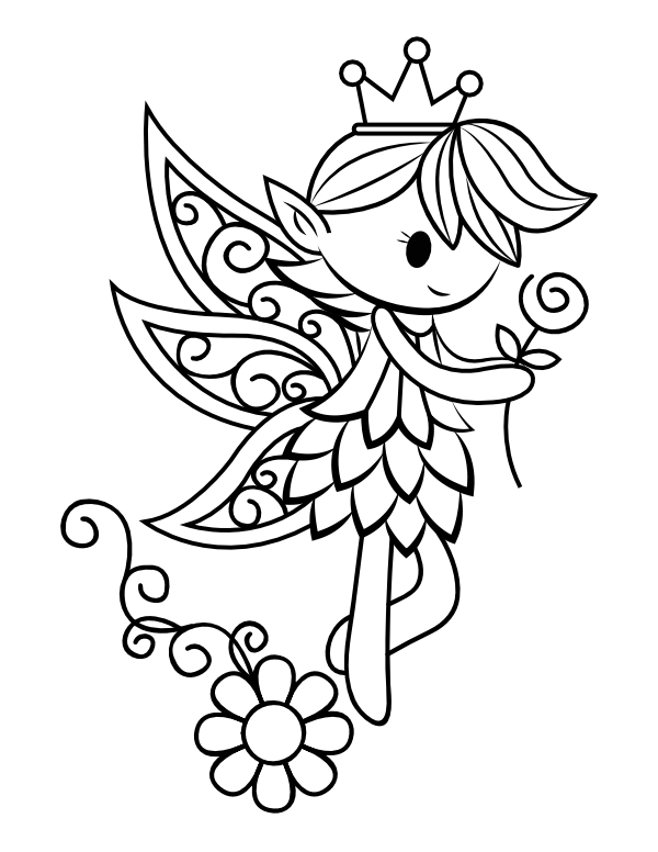 Printable cute fairy coloring page