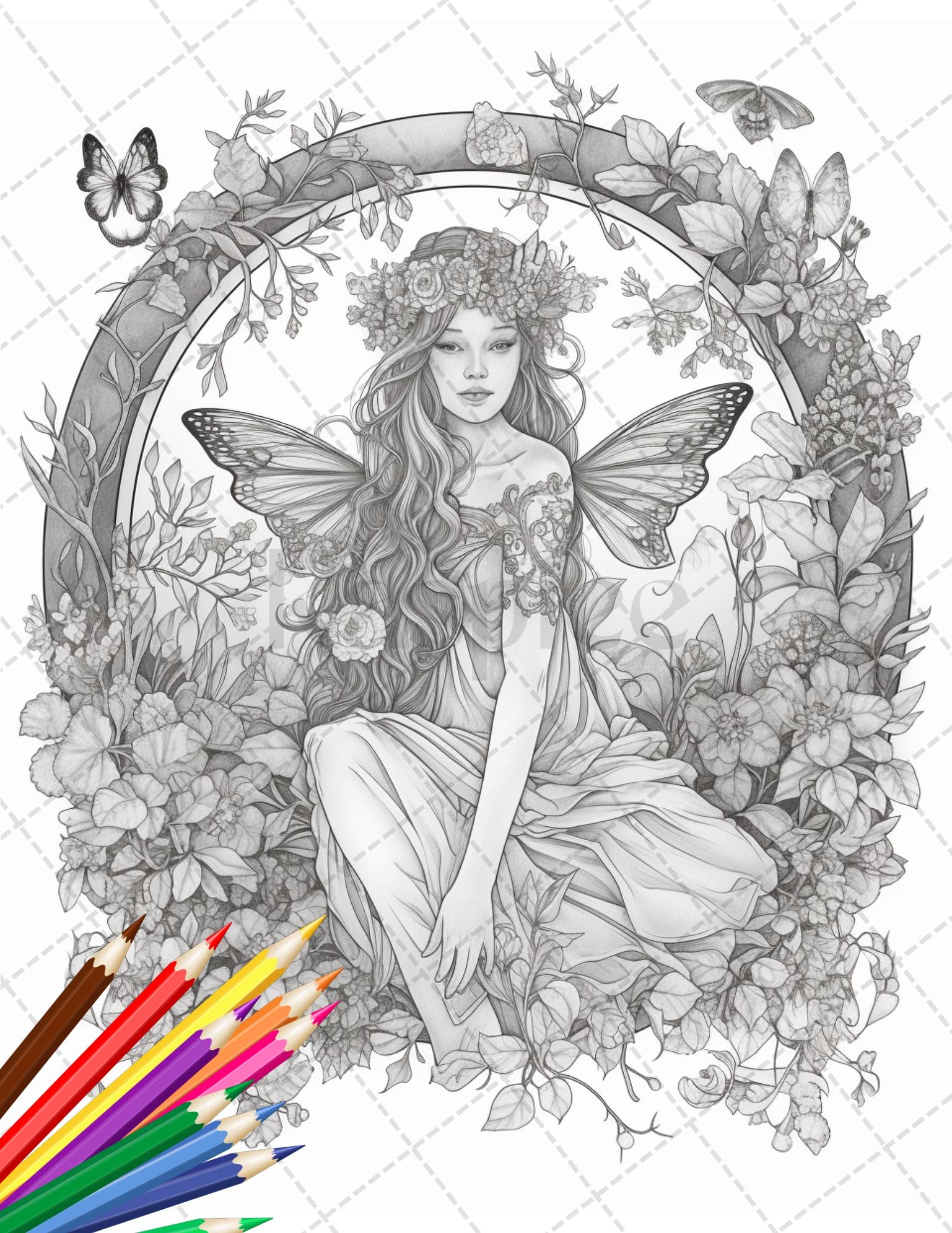 Beautiful fairies coloring page book for adults flower fairy grays â coloring