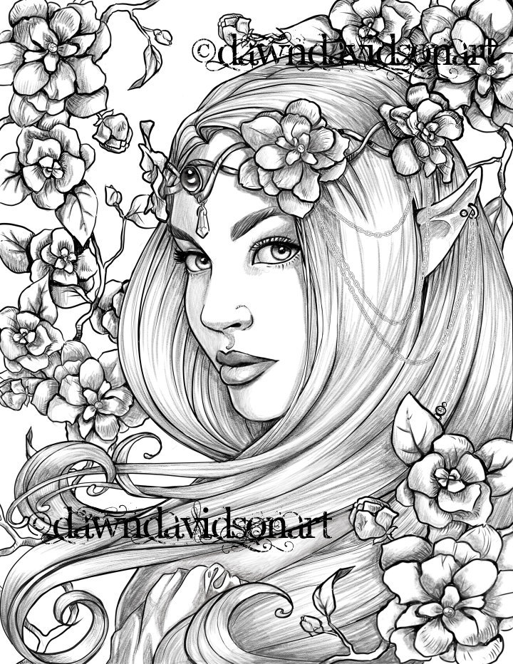 Freckles the fairy coloring page printable colouring for adults instant download grayscale coloring fantasy stress relief