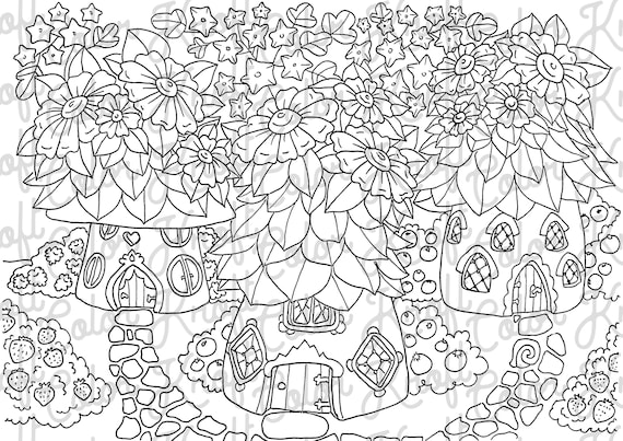 Fairy garden coloring page house of fairies digital download color