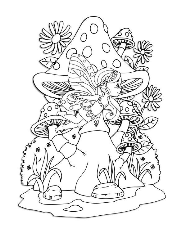 Fairy woodland garden scenes coloring pages for instant download