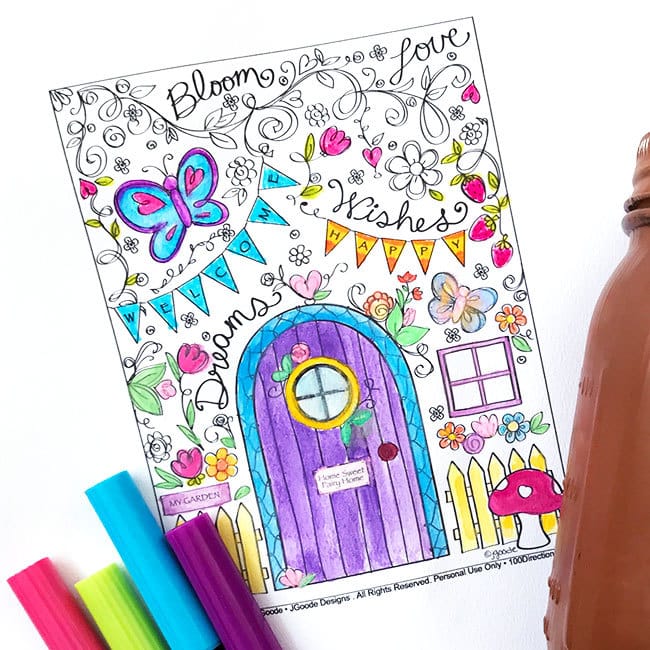 Fairy garden coloring page