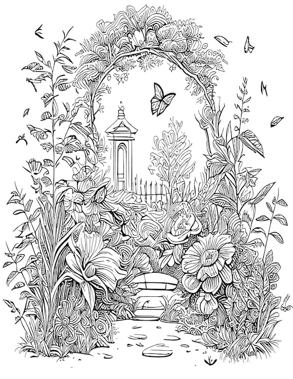 Book fantasy garden adult grayscale coloring pages fairy gardens adult printable book digital download not a physical product