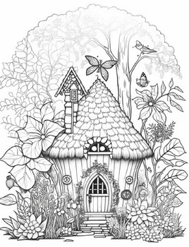 Fairy houses coloring book for adults beautiful fairy house coloring pages