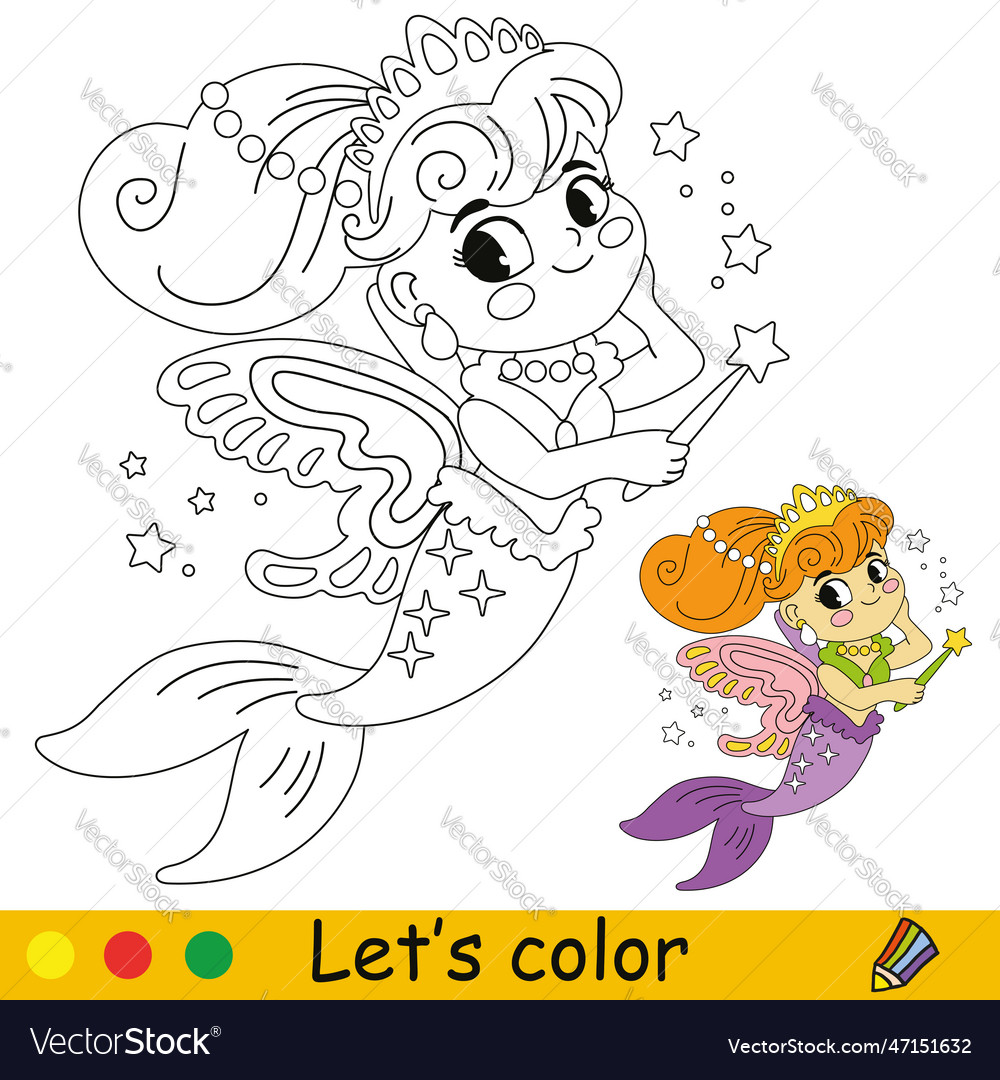 Kids coloring cute mermaid fairy royalty free vector image