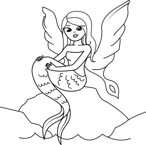 Mermaid with wings coloring page free printable coloring pages