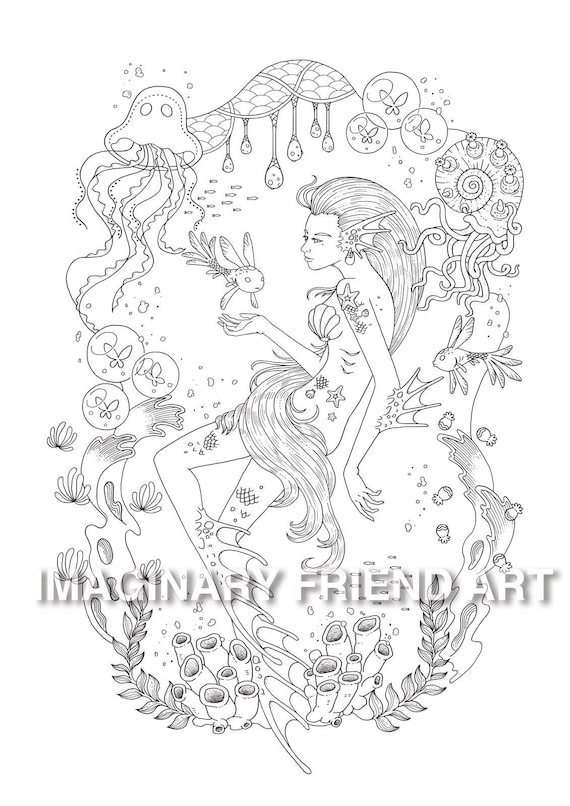 Ocean fairy mermaid coloring page a size x mm a size mm printable up to a size