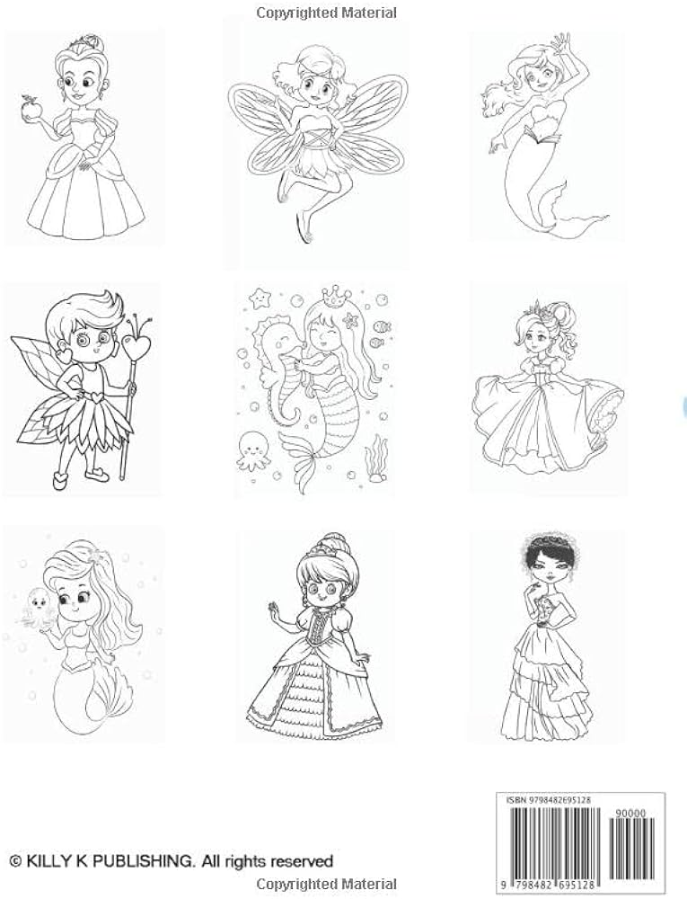 Princess fairy and mermaid coloring book cute beautiful and adorable princesses fairies and mermaids coloring book for kids ages