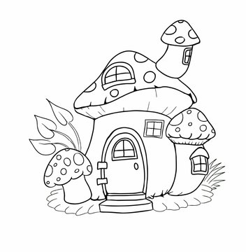 Coloring page with mushroom fairy tale house vector illustration vector