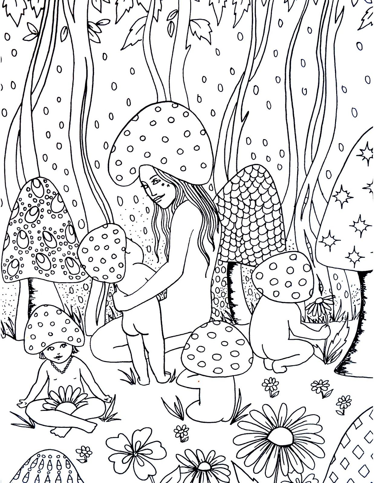 Spirit sol mushroom magic coloring page enchanted forest coloring book coloring pages coloring book art