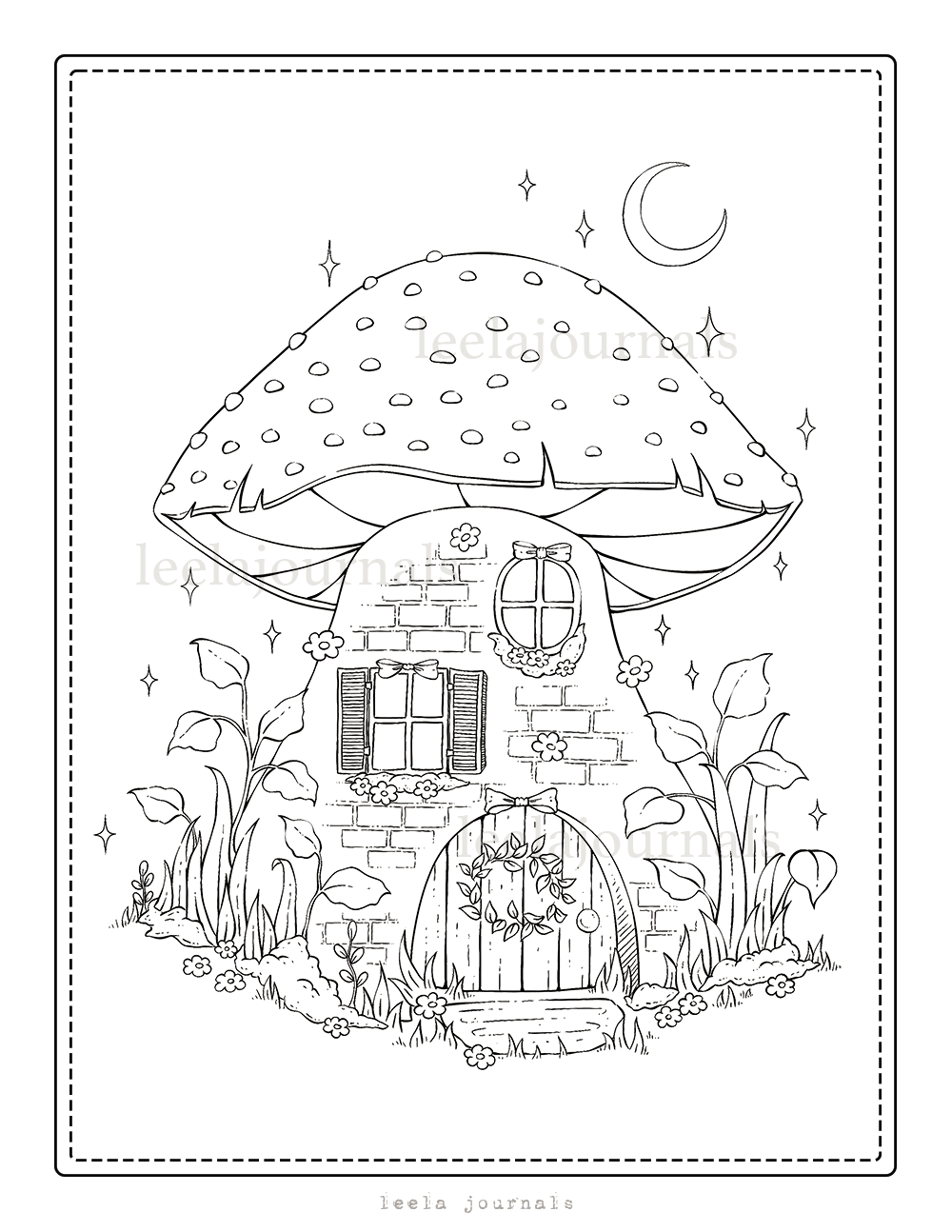 X mushroom house coloring page digital download â