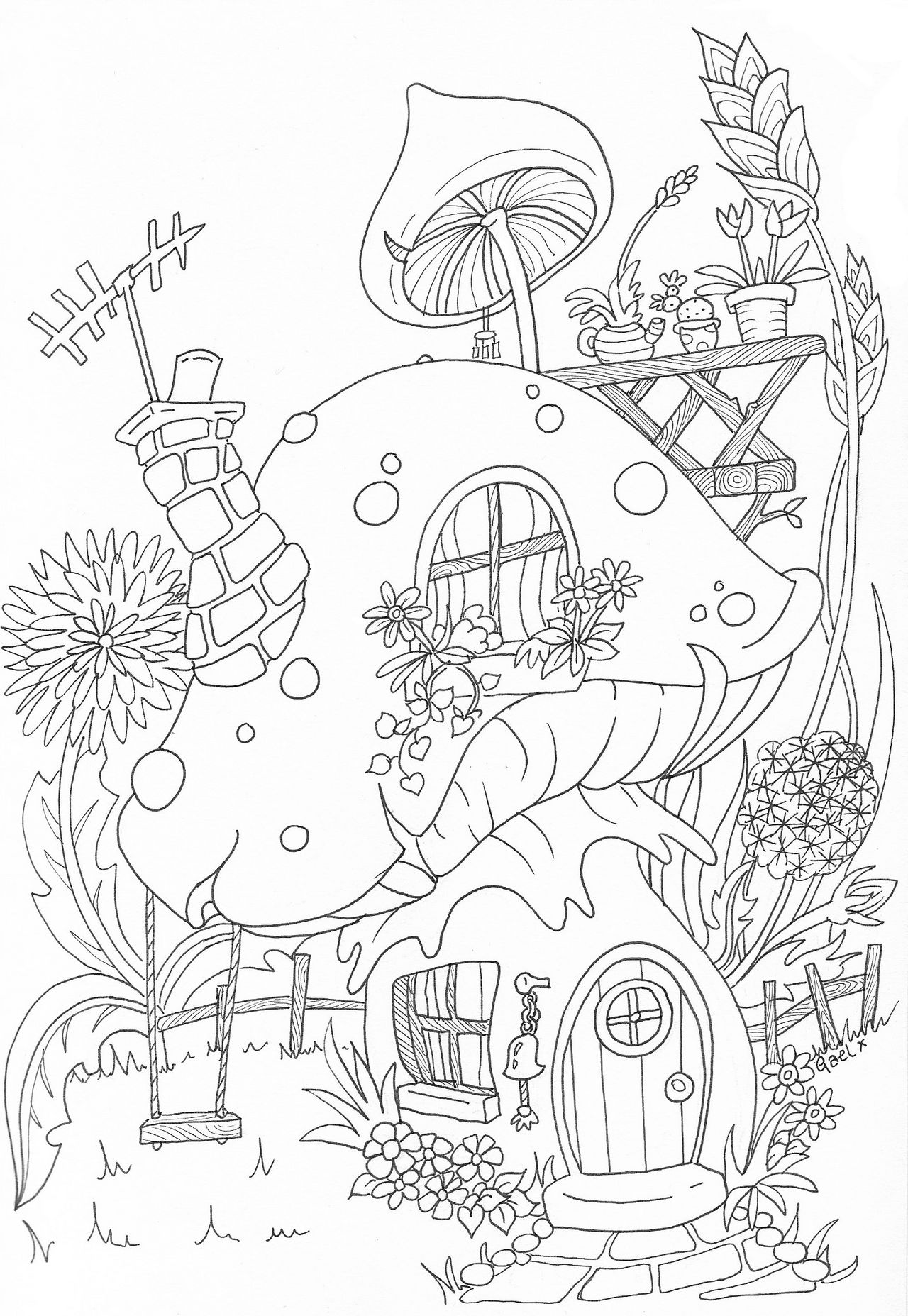 Mushroom colouring page by fairy