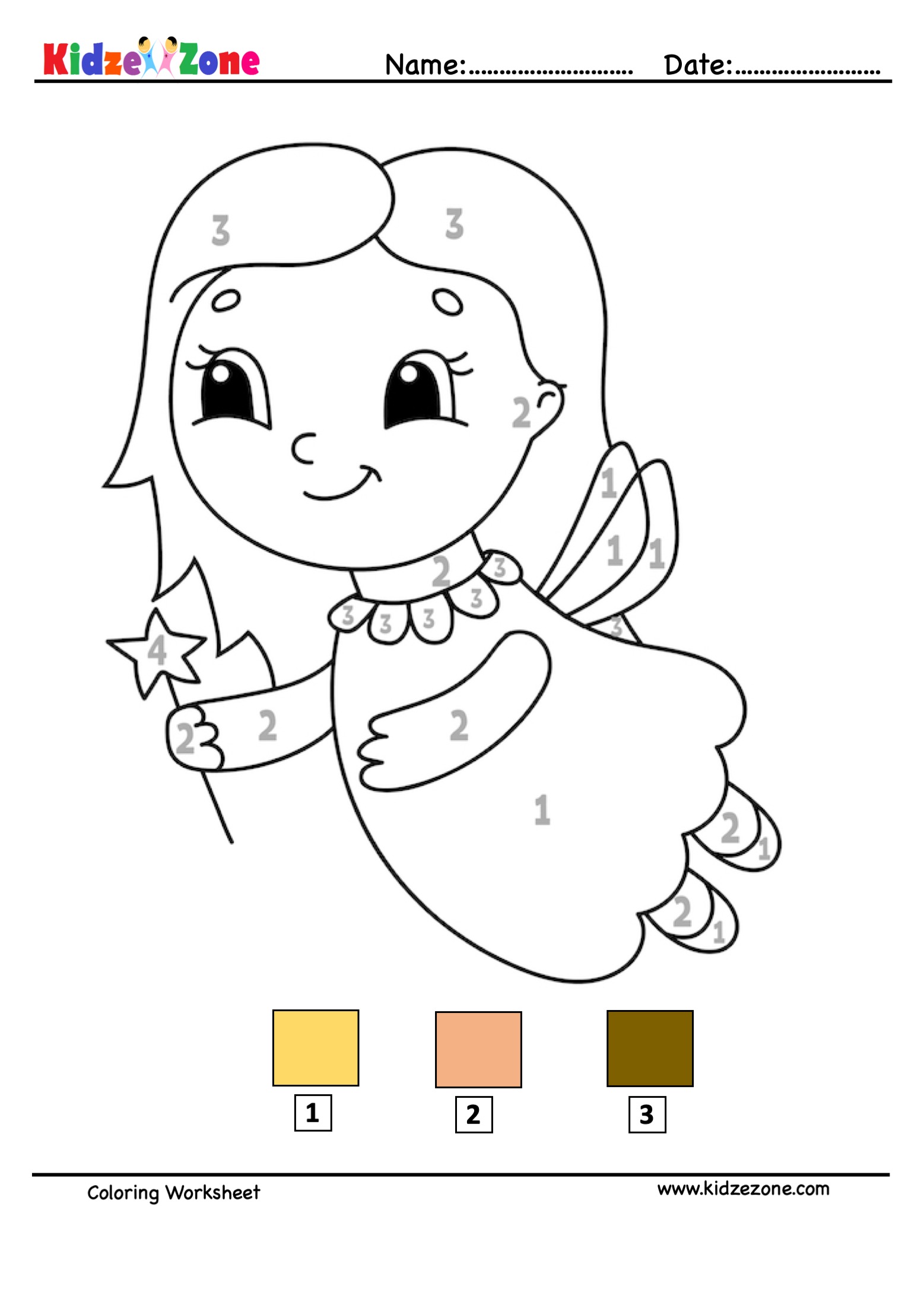 Fairy princess number coloring fun worksheet