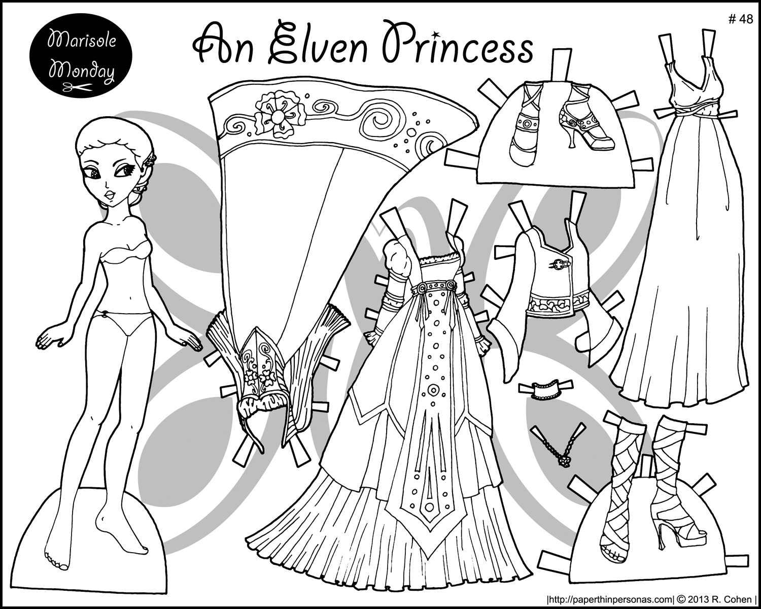 Four princess coloring pages to print dress