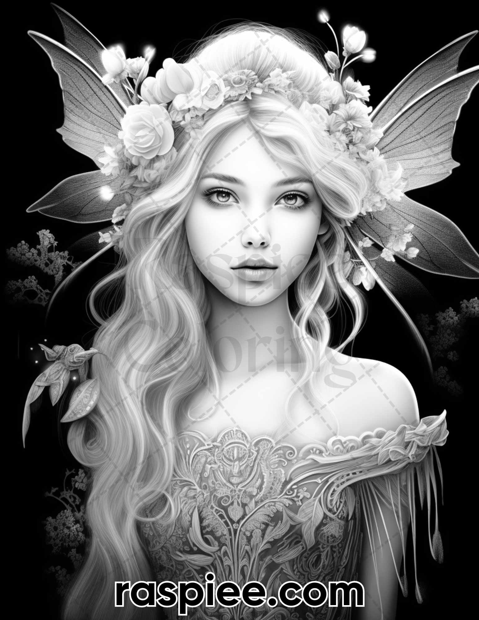 Starlight fairy grayscale coloring pages for adults printable pdf â coloring