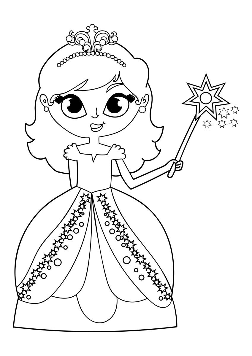 Coloring page princess with wand