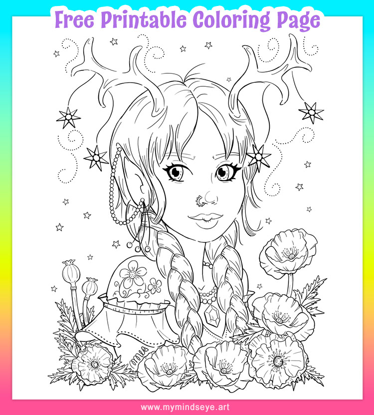 Deer fairy coloring page c