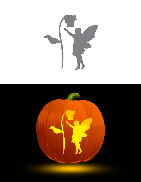 Printable fairy and flower pumpkin stencil