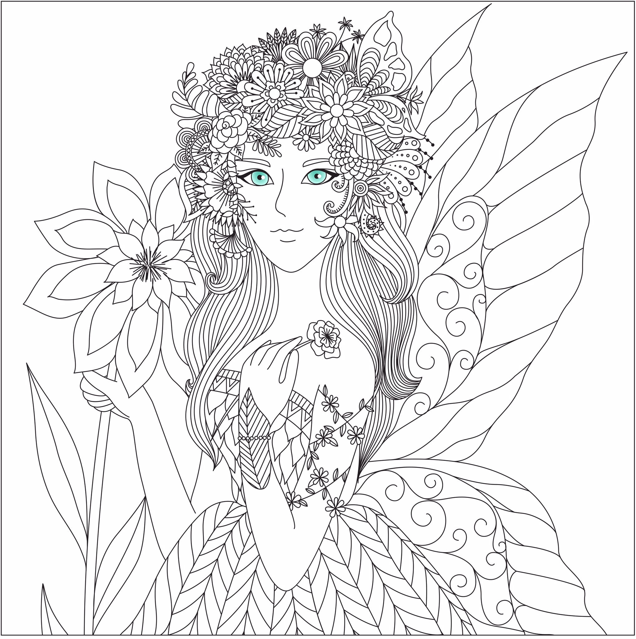 Fairy coloring page fairy tale coloring sheet printable adult coloring book page kids coloring book sheet