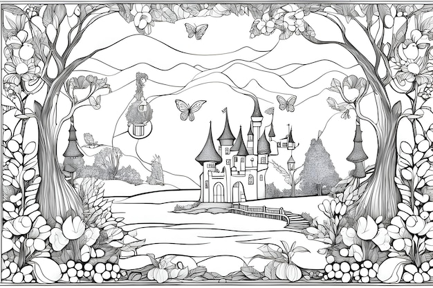 Premium ai image enchanting fairy tale coloring pages for kids and adults