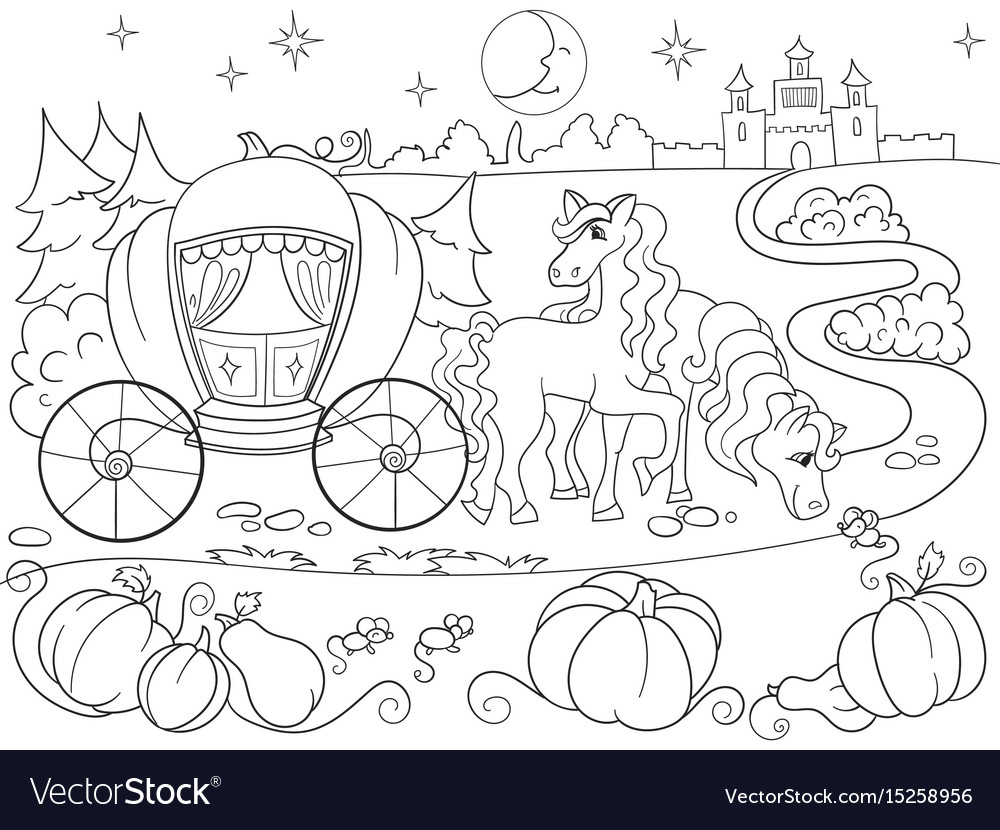 Cinderella fairy tale coloring book for children vector image