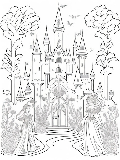 Premium vector step into a fairy tale printable fairy tale castle coloring sheet