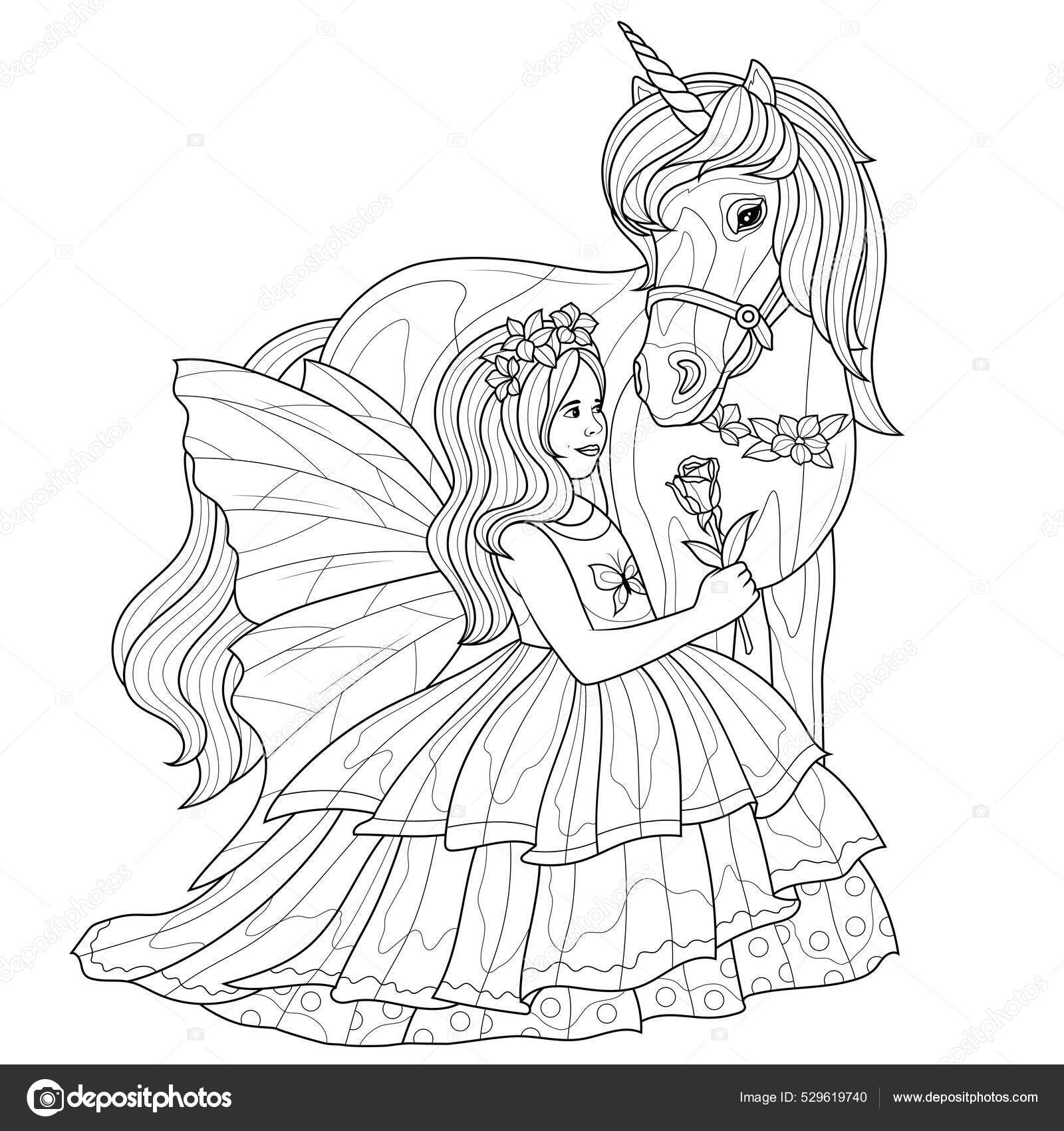 Fairy girl unicorn coloring book antistress children adults illustration isolated stock vector by vlasenkoekaterinkagmail