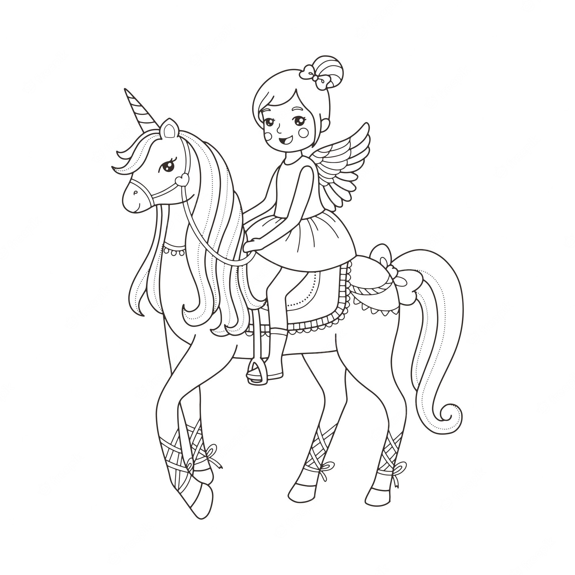 Premium vector cute fairy and unicorn coloring page